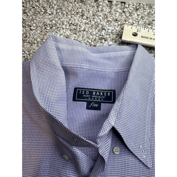 Ted Baker Long Sleeve Button Down Dress Shirt Size Five Purple Check - Picture 6 of 9
